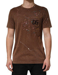 Dolce & Gabbana Brown Splash Color Cotton Crew Neck T-shirt