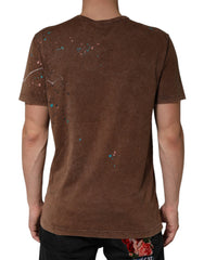 Dolce & Gabbana Brown Splash Color Cotton Crew Neck T-shirt