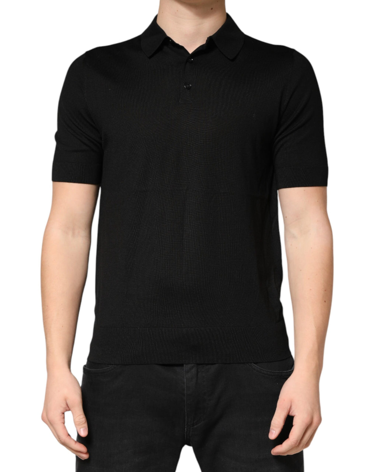 Dolce & Gabbana Black Silk Collared Short Sleeve Polo  T-shirt