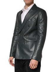 Dolce & Gabbana Black Leather Double Breasted 2Button Blazer