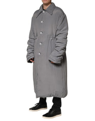 Dolce & Gabbana Gray Acetate Padded Collared Coat Jacket