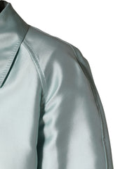 Dolce & Gabbana Teal Satin Collared Long Trench Coat Jacket