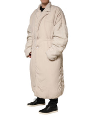 Dolce & Gabbana Beige Padded Collared Long Trench Coat Jacket