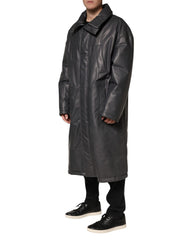 Dolce & Gabbana Black Leather Collared Trench Coat Jacket