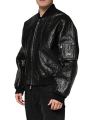 Dolce & Gabbana Black Cellulose Leather FullZip Biker Jacket
