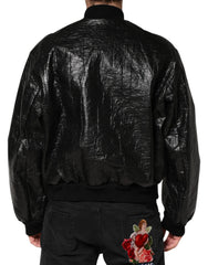 Dolce & Gabbana Black Cellulose Leather FullZip Biker Jacket